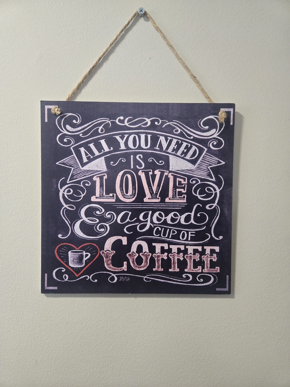 Chalkboard-Style 'Love & Coffee' Wall Plaque in Black and Pink